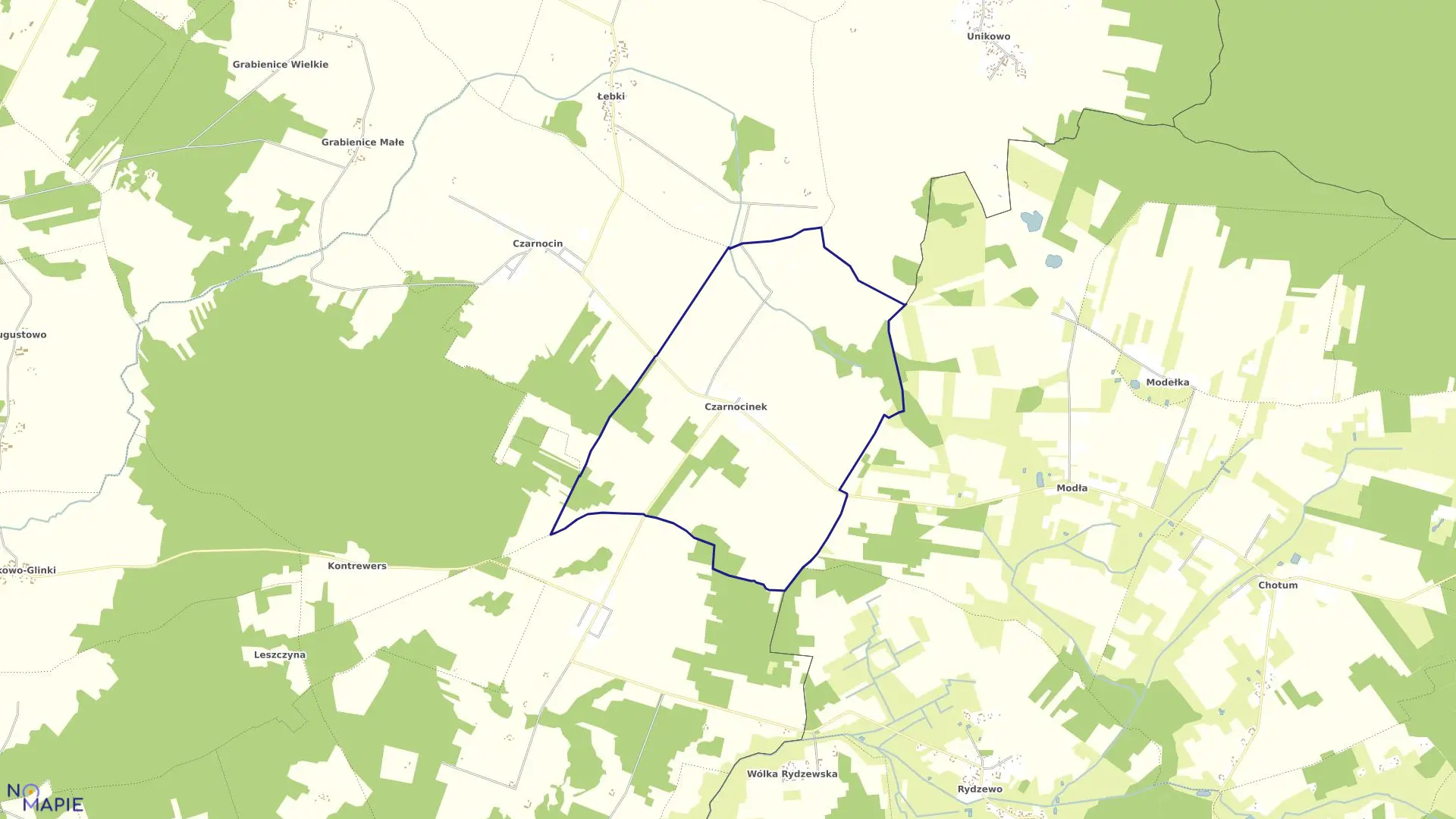 Mapa obrębu CZARNOCINEK w gminie Strzegowo