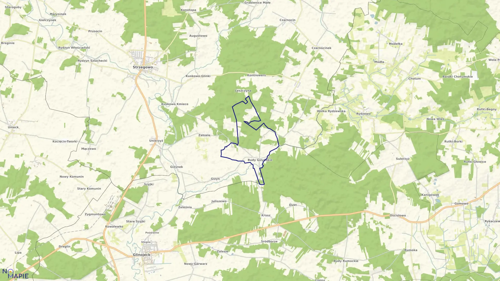 Mapa obrębu TOPOLEWSZCZYZNA w gminie Strzegowo