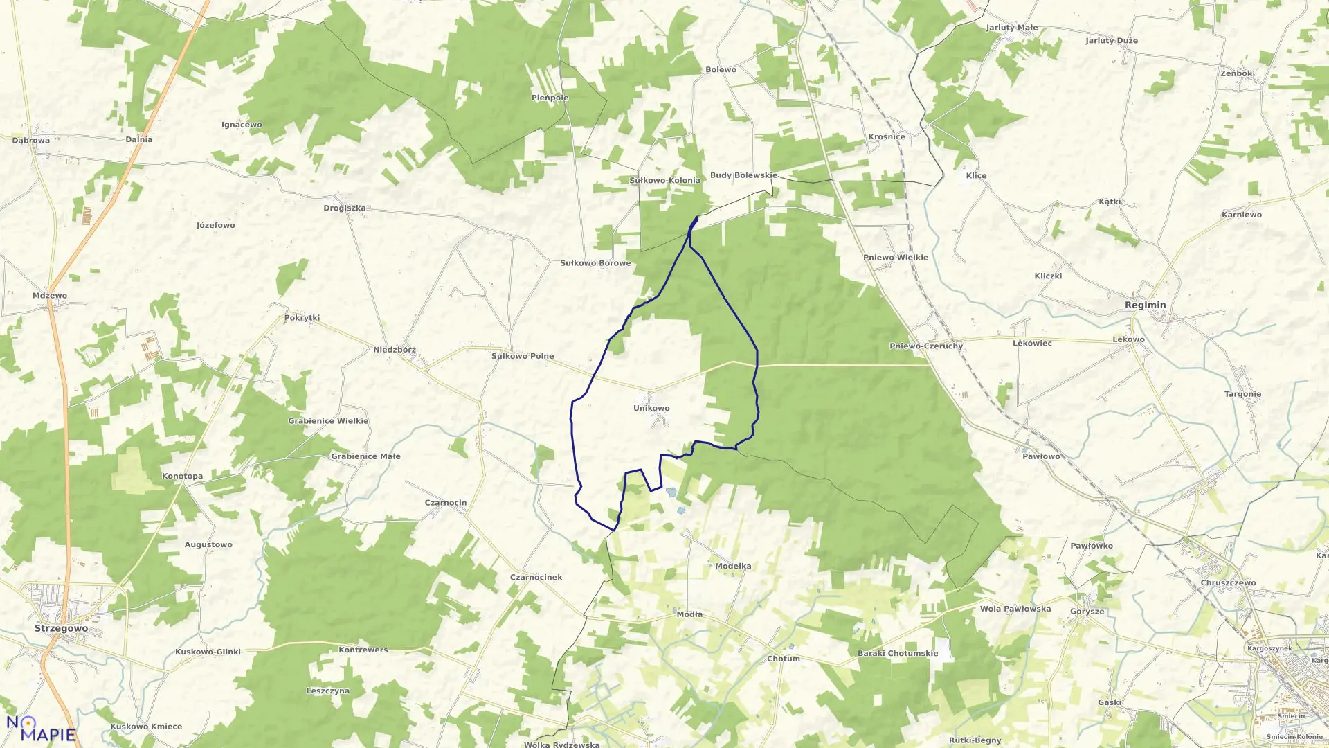 Mapa obrębu UNIKOWO w gminie Strzegowo