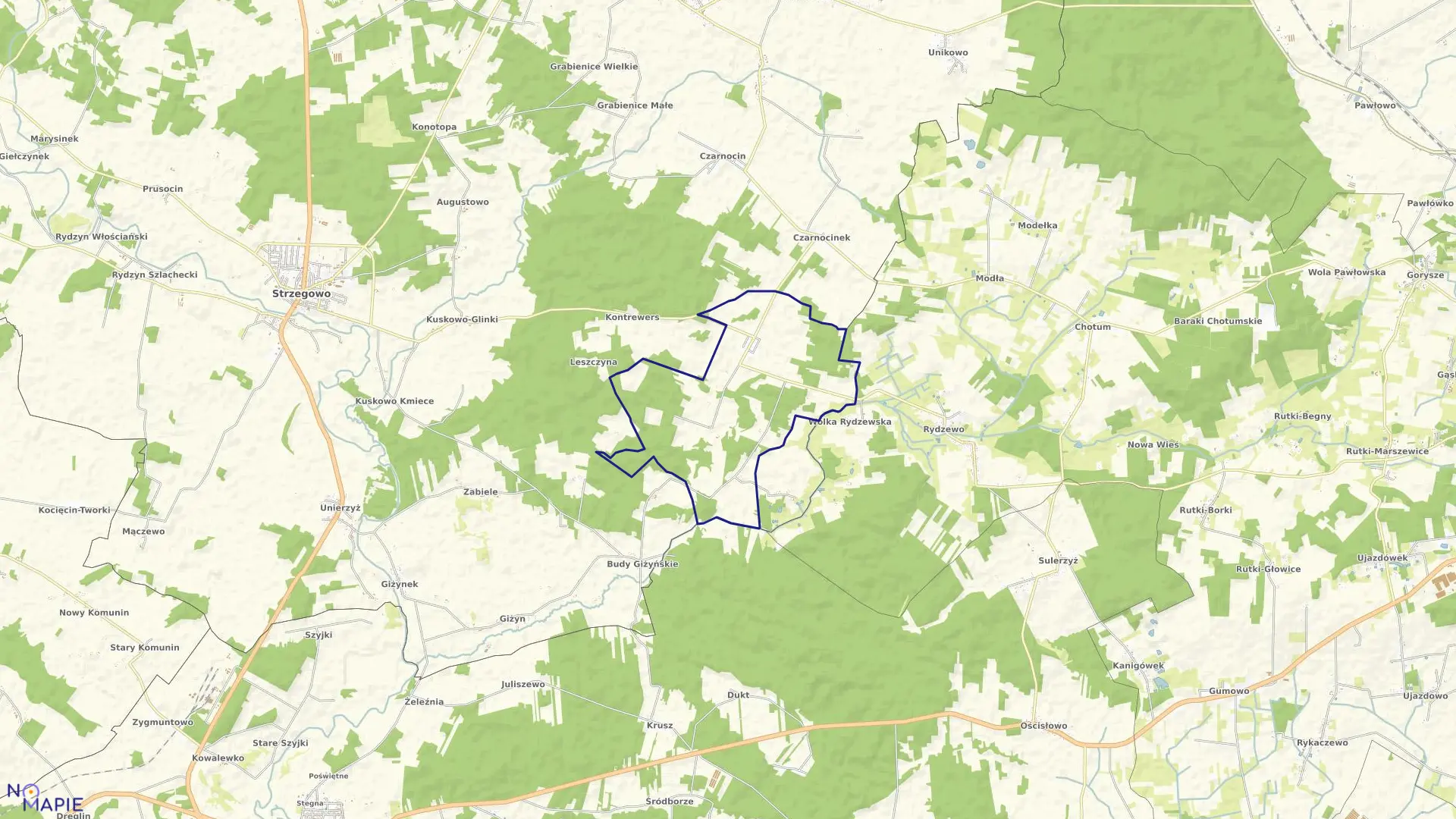 Mapa obrębu WOLA KANIGOWSKA w gminie Strzegowo